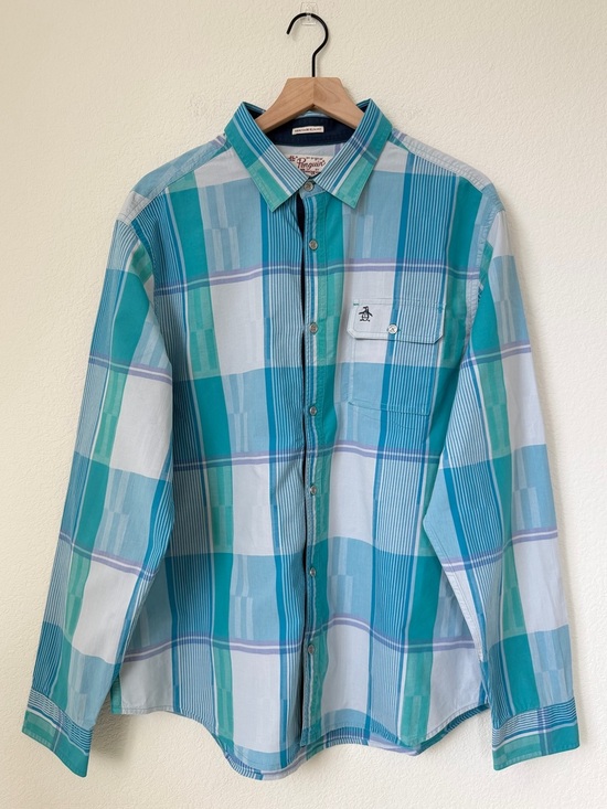 Original Penguin Other - Original Penguin Teal & Light Blue Plaid Botton-Up Shirt XXL